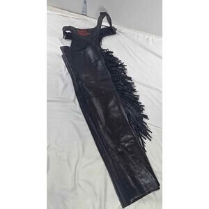 Hot Leathers Leather Motorcycle Chaps Black Fringe Biker Riding XS